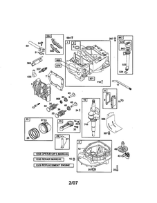 Cylinder/Crankshaft/Crankcase Diagram and Parts List for 124T05-0774-EA  Briggs and Stratton Engine